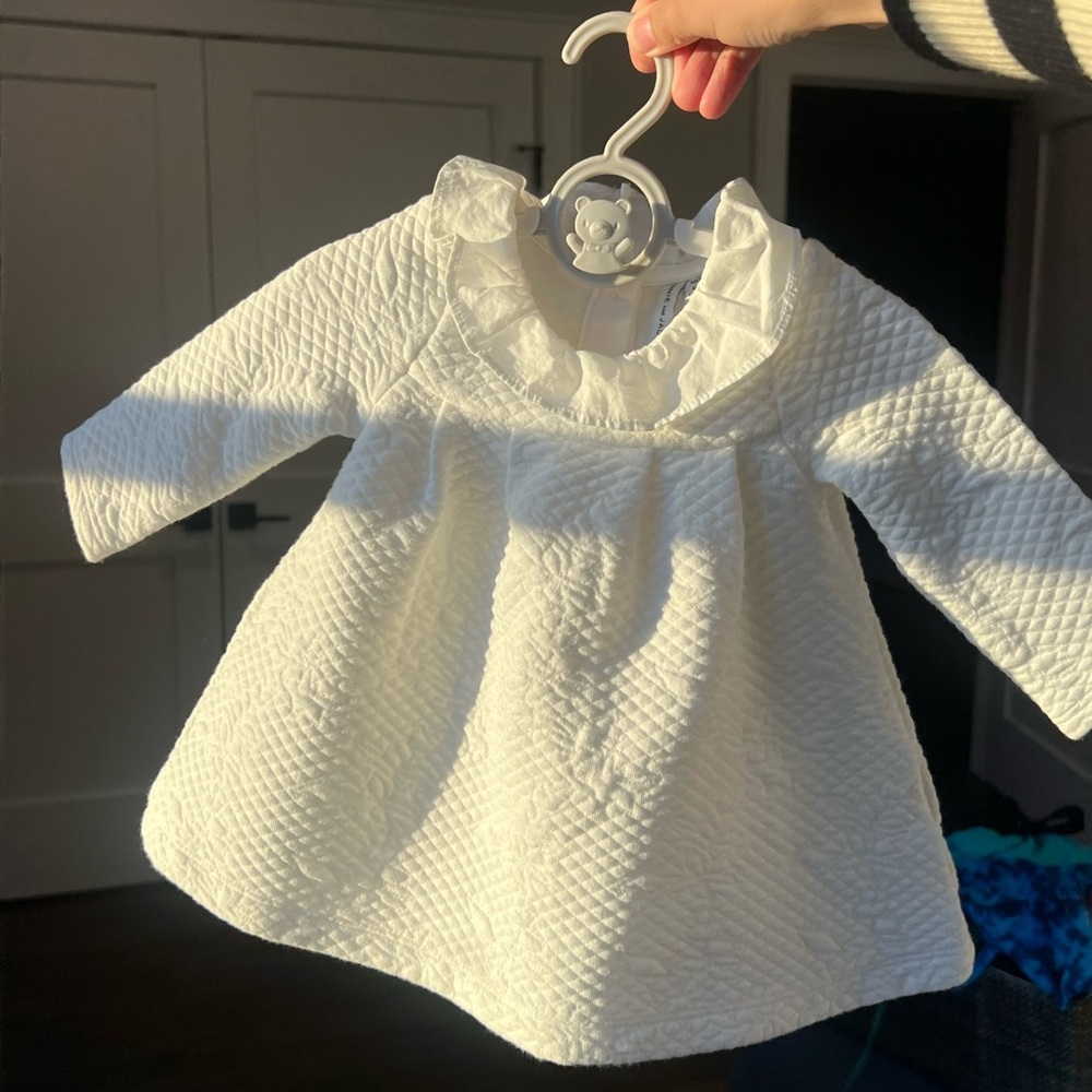 Janie and Jack White Quilted Dress with Ruffled Collar 3M